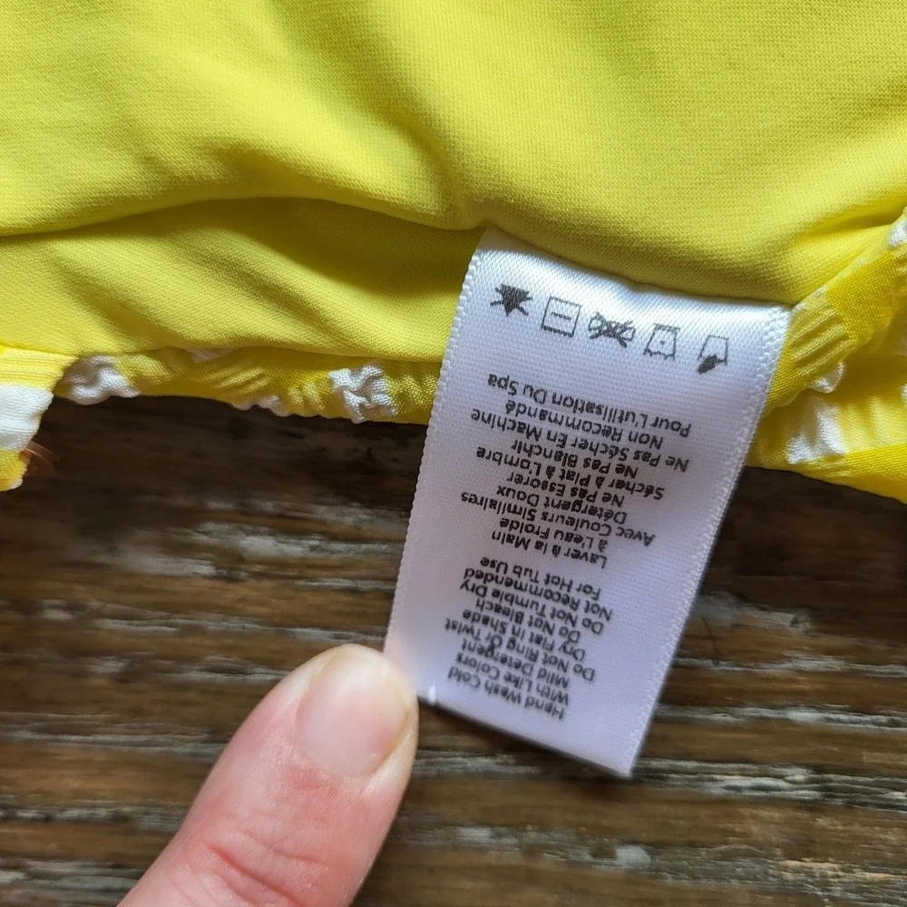 Blue Life Yellow Gingham Textured Zip Front One Piece Swimsuit Small Tie Back